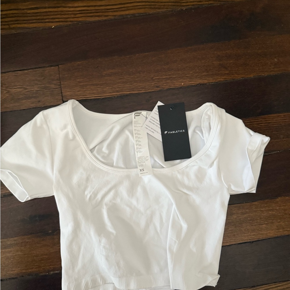 Fabletics Classic White Ribbed Blouse
